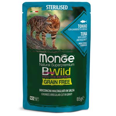 Monge BWild Cat Sterilised Bocconcini Tonno,Gamberetti e Ortaggi 85g