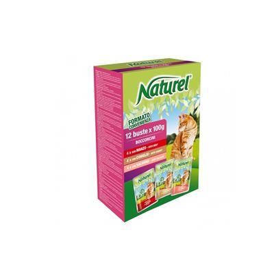 Naturel Cat Multipack con Manzo, Coniglio e Salmone 12 Buste x 100 g