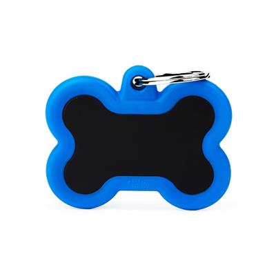 Medaglietta Hushtag Osso Alluminio Nero Gomma Blu 4,1x3,3 cm