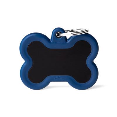 Medaglietta Hushtag Osso Alluminio Nero Gomma Blu Notte 4,1x3,3 cm