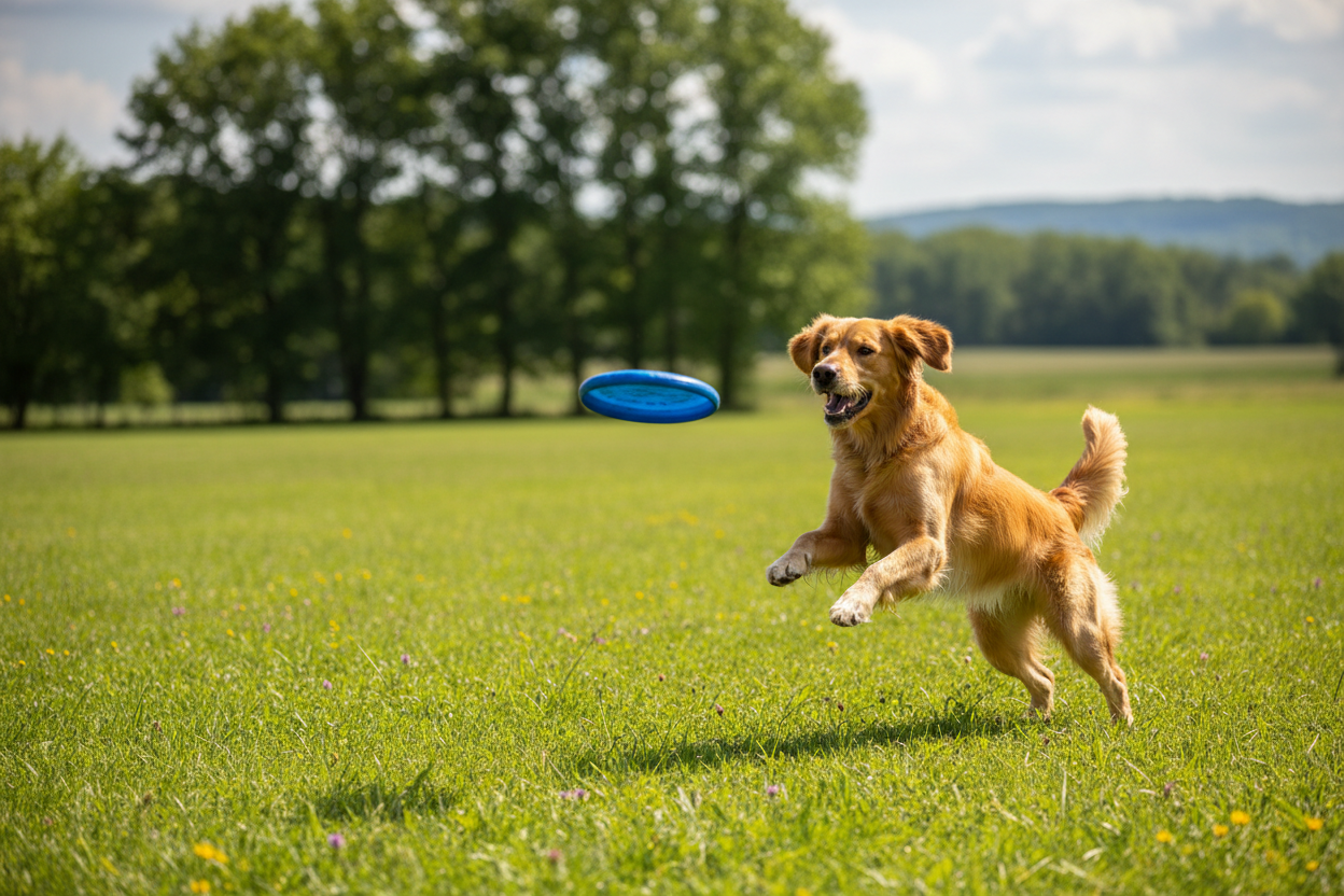 Cane che rincorre un frisbee